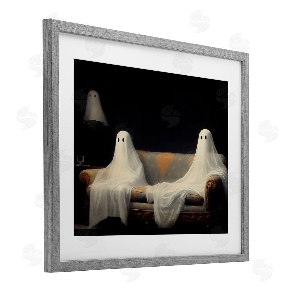 LSR Design Studio Spooky Couch Ghosts Gray Framed Print Under Glass with White Mat Wall Art
