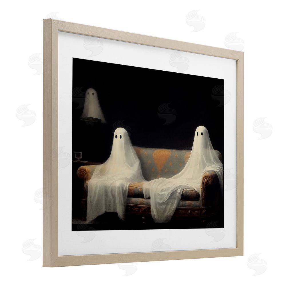 LSR Design Studio Spooky Couch Ghosts Birch Framed Print Under Glass with White Mat Wall Art
