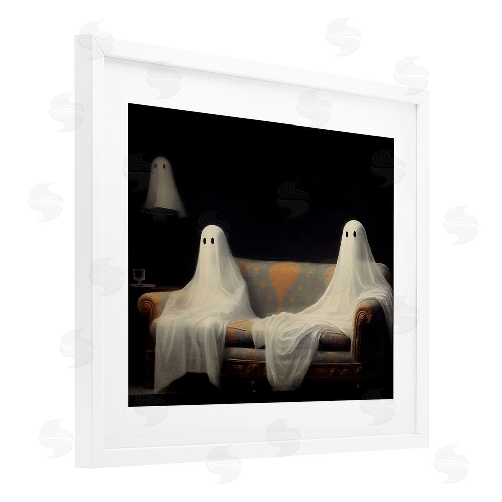 LSR Design Studio Spooky Couch Ghosts White Framed Print Under Glass with Mat Wall Art