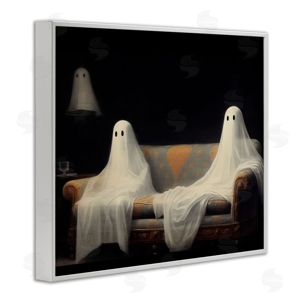 LSR Design Studio Spooky Couch Ghosts White Framed Giclee Wall Art Print