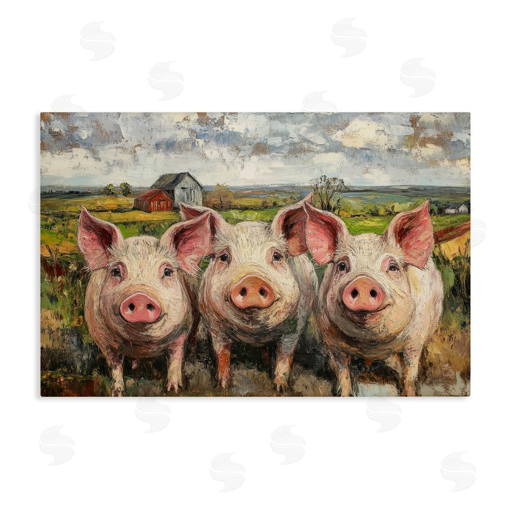 Petal Prints Design Classic Barnyard Pigs in Countryside Stretched Canvas Wall Art