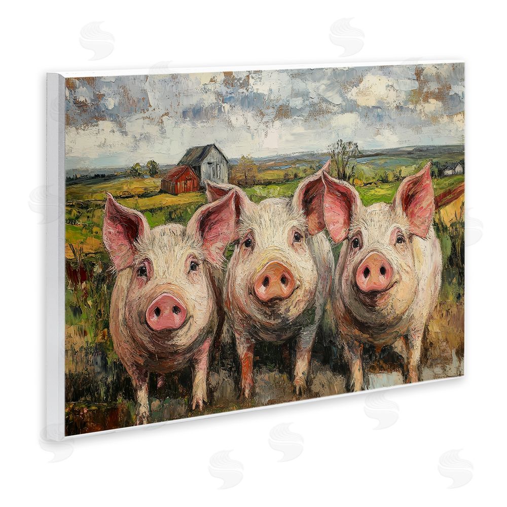 Petal Prints Design Classic Barnyard Pigs in Countryside Wall Plaque with Fixed Lithograph Print