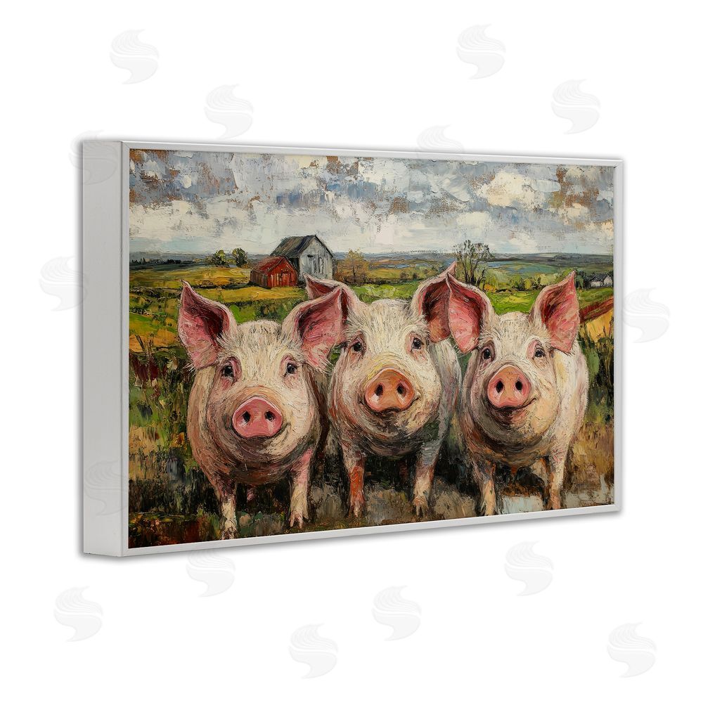 Petal Prints Design Classic Barnyard Pigs in Countryside White Framed Giclee Wall Art Print