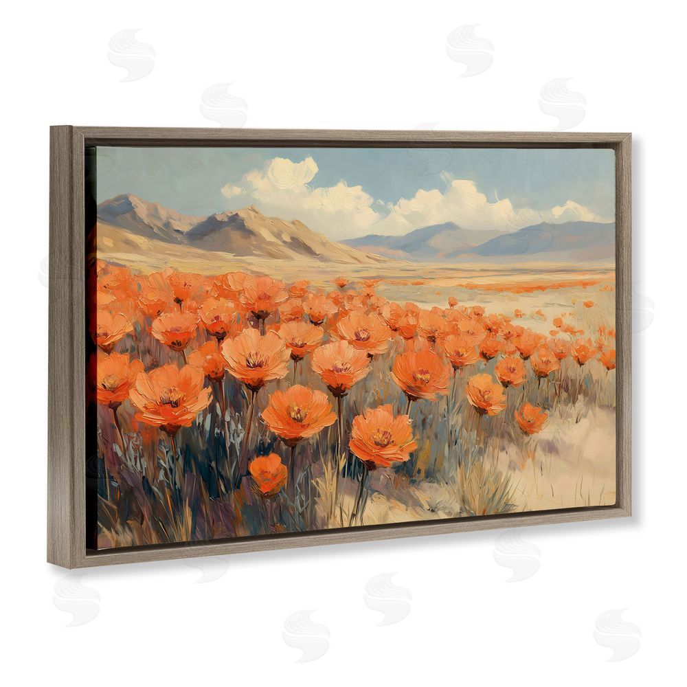 Gina Kelly Desert Poppies in Valley Brown Floating Frame Canvas Wall Art Print