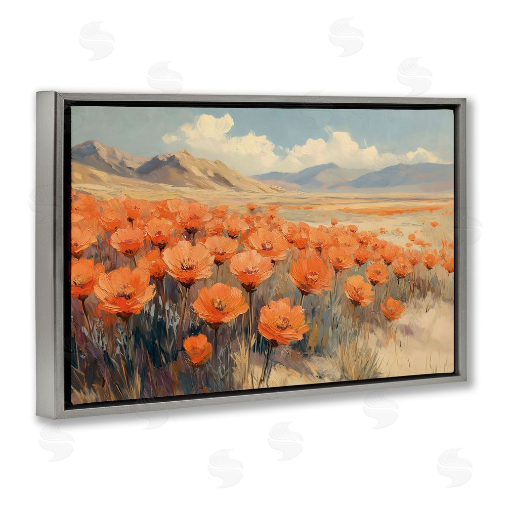 Gina Kelly Desert Poppies in Valley Gray Floating Frame Canvas Wall Art Print