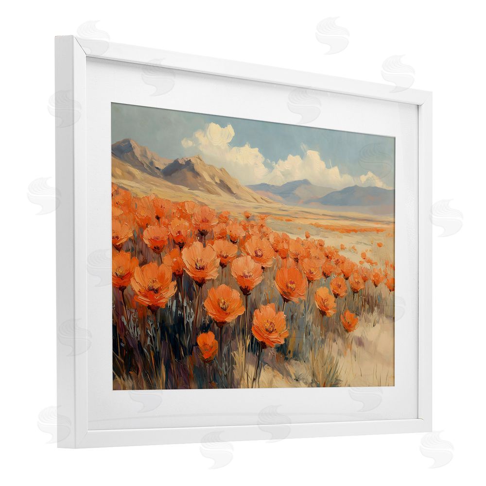 Gina Kelly Desert Poppies in Valley White Framed Print Under Glass Wall Art
