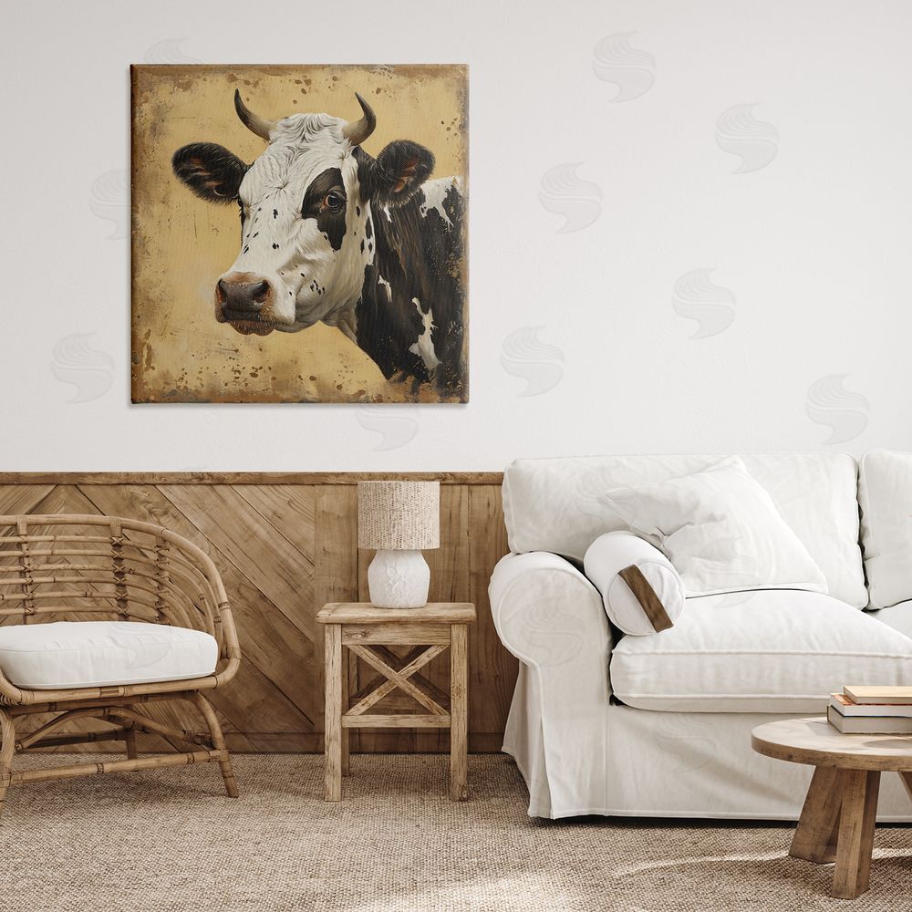 Creative Studio Spotted Brown Cow Portrait Stretched Canvas on Wall