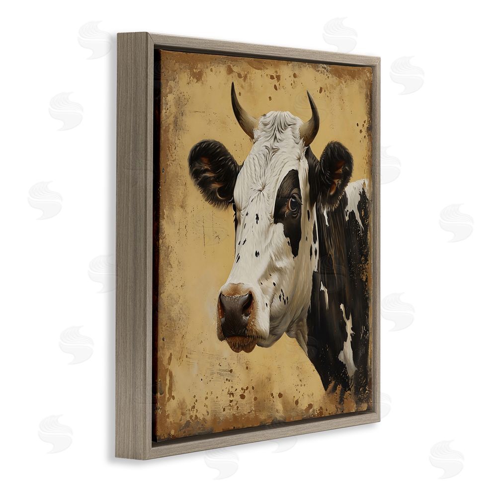 Creative Studio Spotted Brown Cow Portrait Brown Floating Framed Canvas Wall Art Print