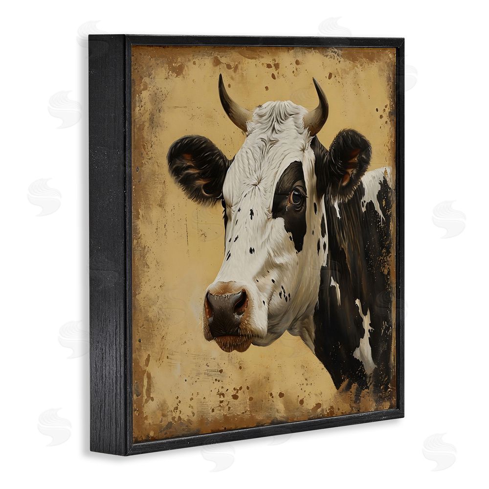 Creative Studio Spotted Brown Cow Portrait Black Framed Giclee Wall Art Print