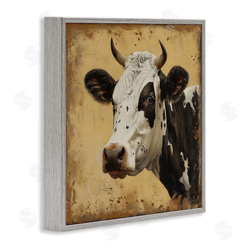 Creative Studio Spotted Brown Cow Portrait Gray Framed Giclee Wall Art Print