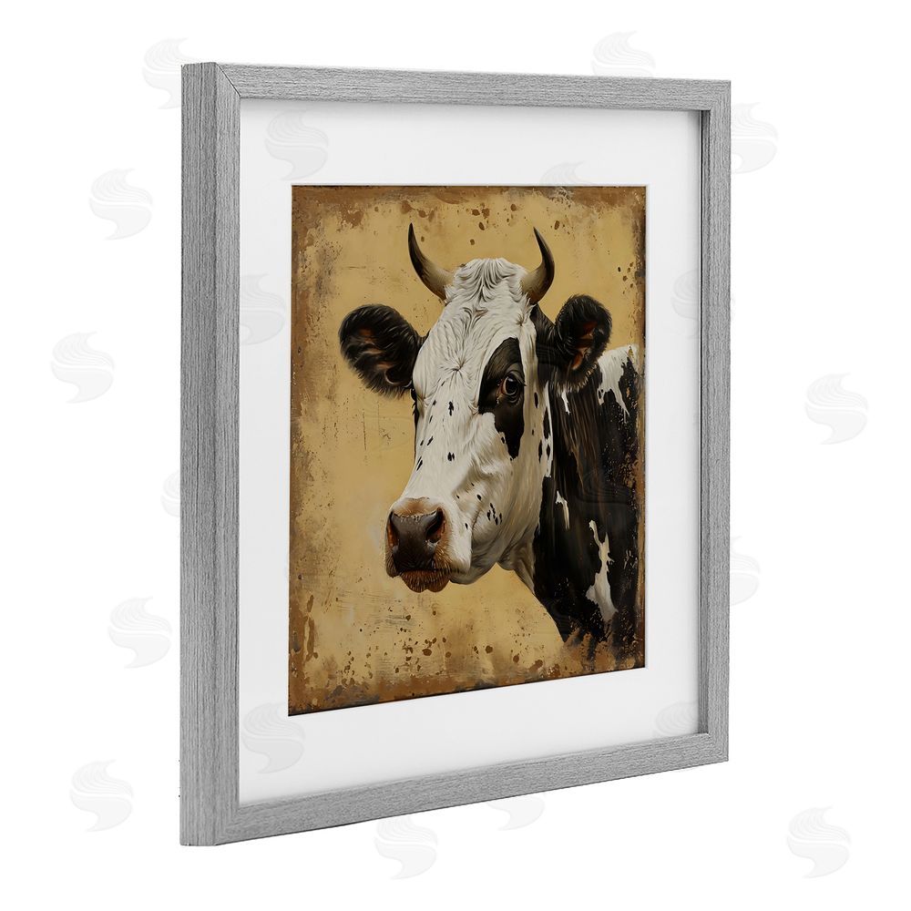 Creative Studio Spotted Brown Cow Portrait Gray Framed Print Under Glass with White Mat Wall Art