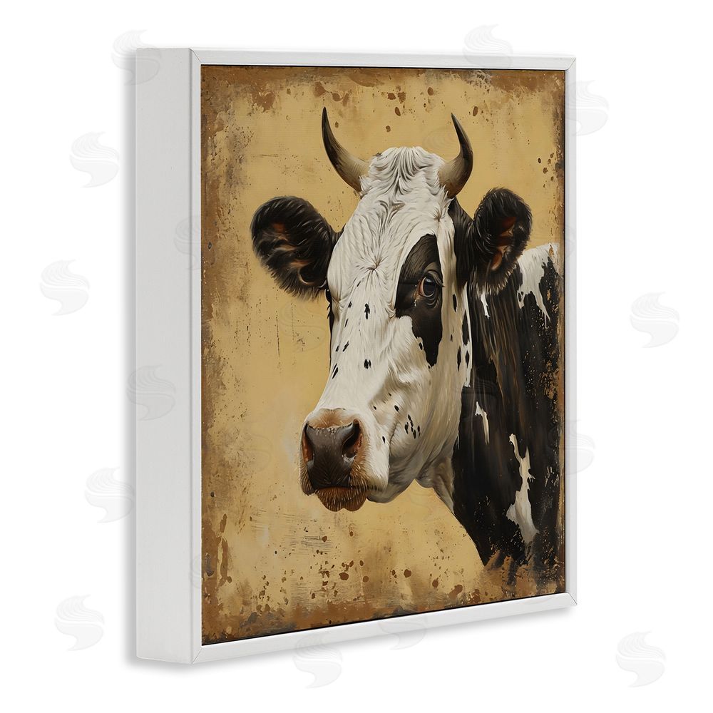 Creative Studio Spotted Brown Cow Portrait White Framed Giclee Wall Art Print
