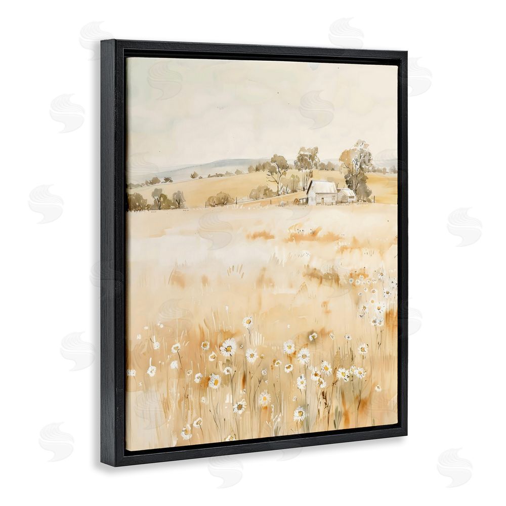 Creative Studio Farm Country Meadow with Daisies Black Floating Framed Canvas Wall Art