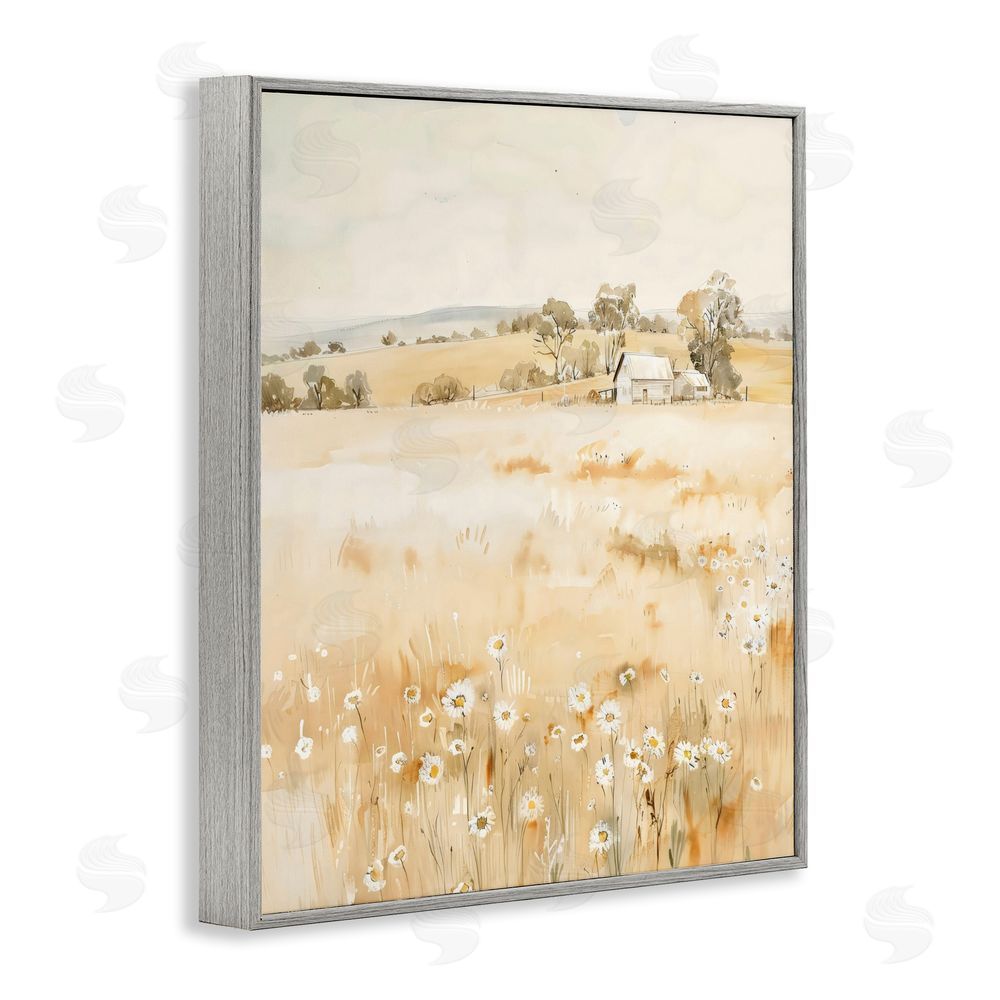 Creative Studio Farm Country Meadow with Daisies Gray Framed Giclee Wall Art