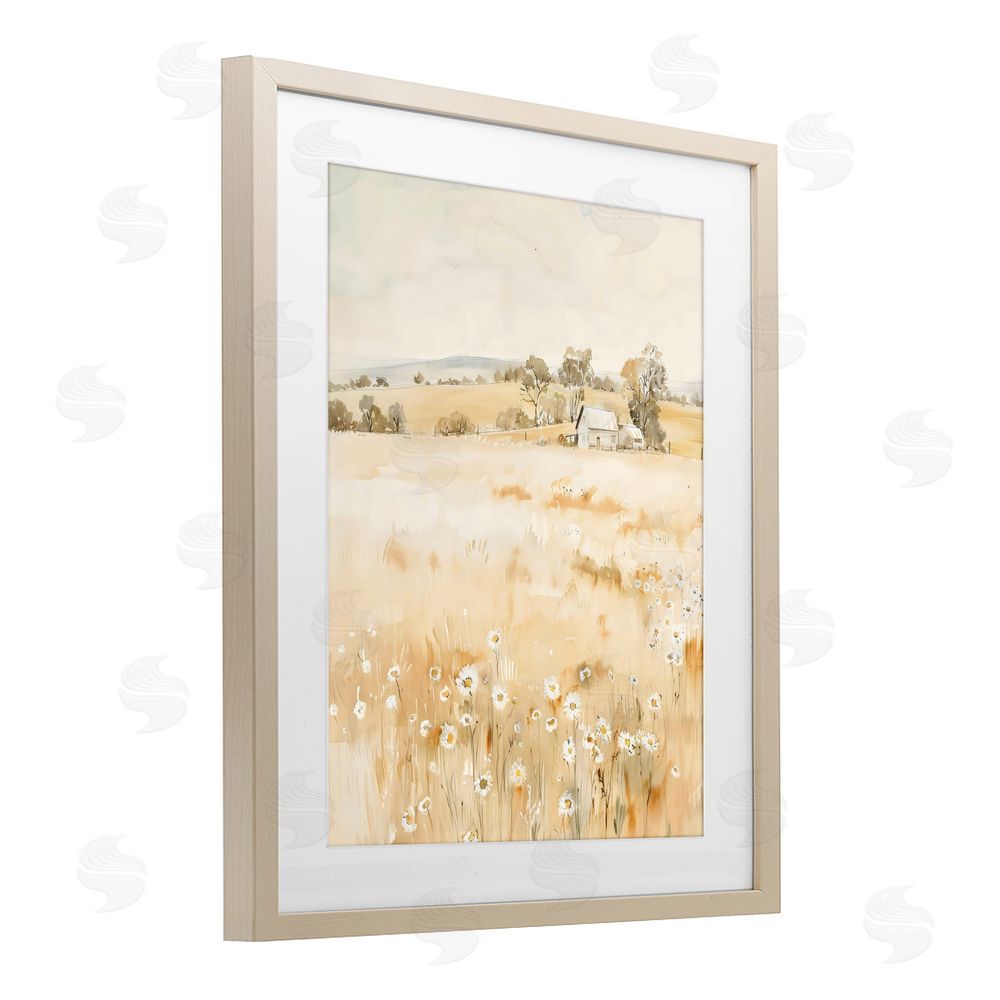 Creative Studio Farm Country Meadow with Daisies Brown Framed Print Under Glass Wall Art