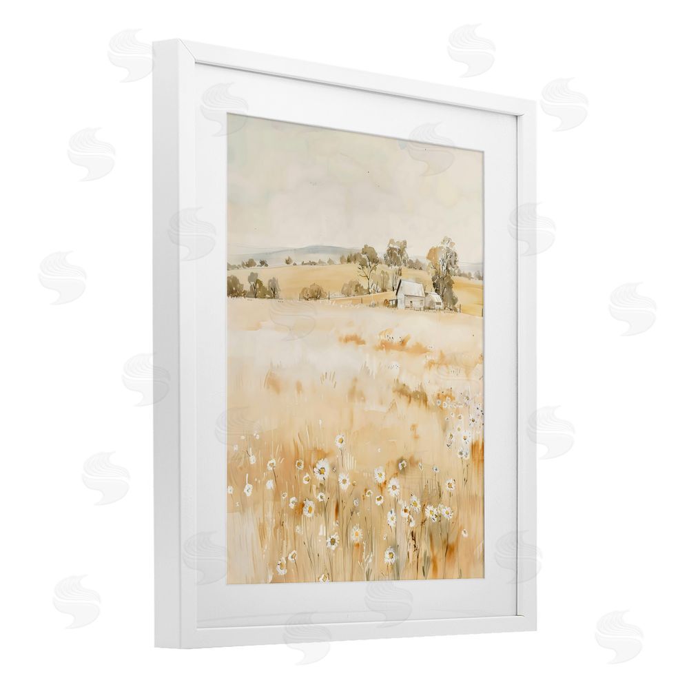 Creative Studio Farm Country Meadow with Daisies White Framed Print Under Glass Wall Art
