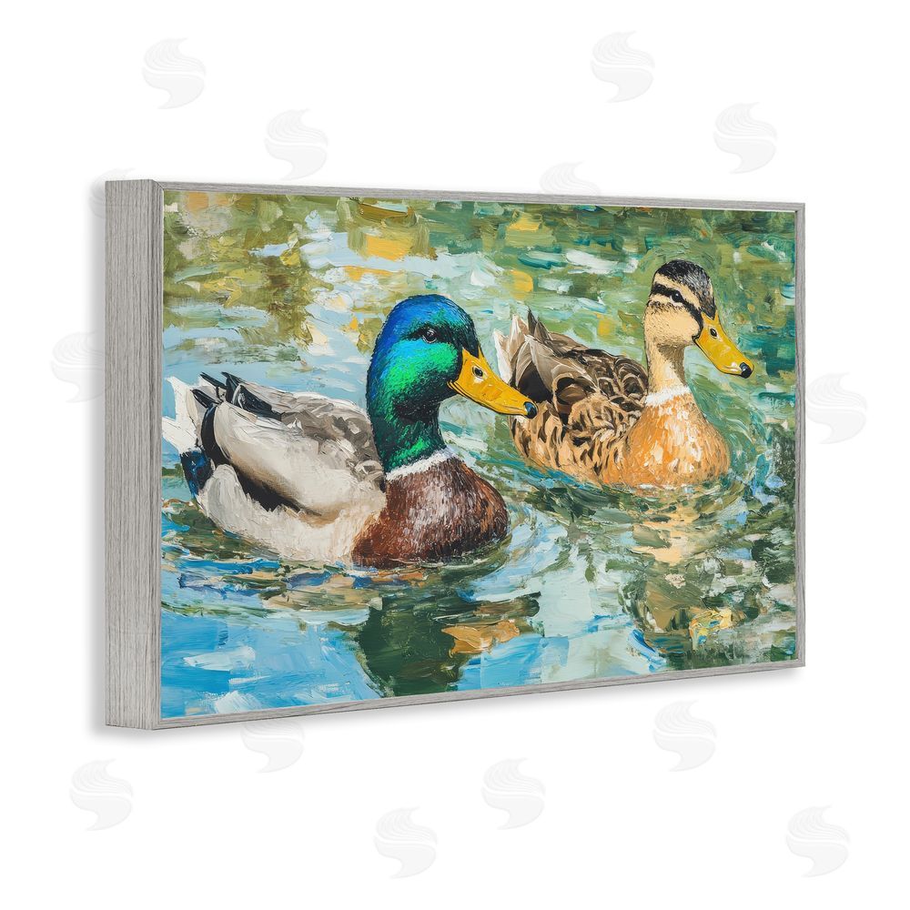Petal Prints Design Ducks Out For A Swim Gray Framed Giclee Wall Art Print