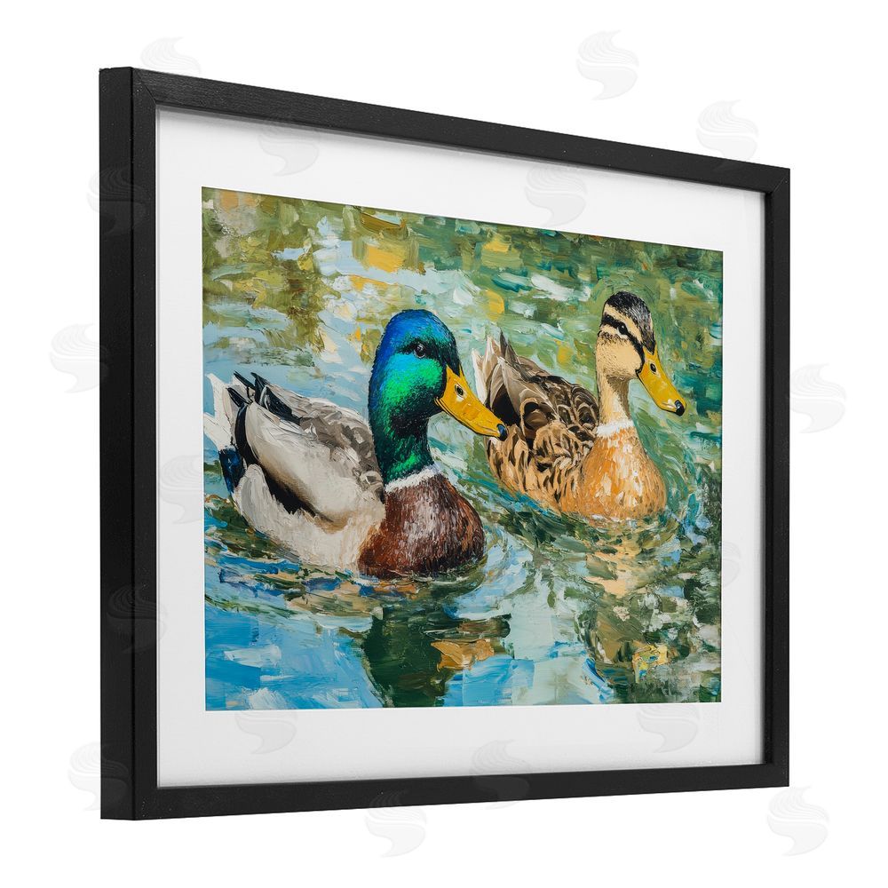 Petal Prints Design Ducks Out For A Swim Black Framed Print Under Glass Wall Art