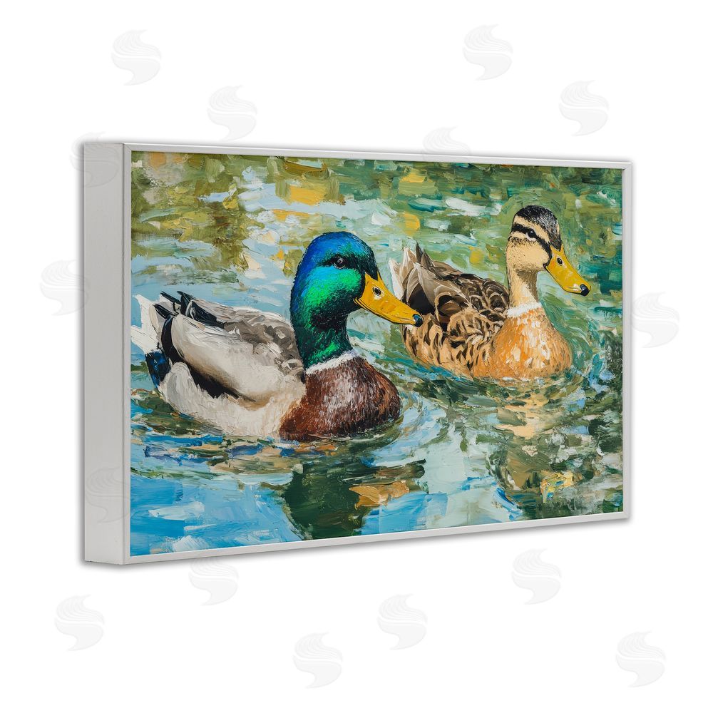 Petal Prints Design Ducks Out For A Swim White Framed Giclee Wall Art Print