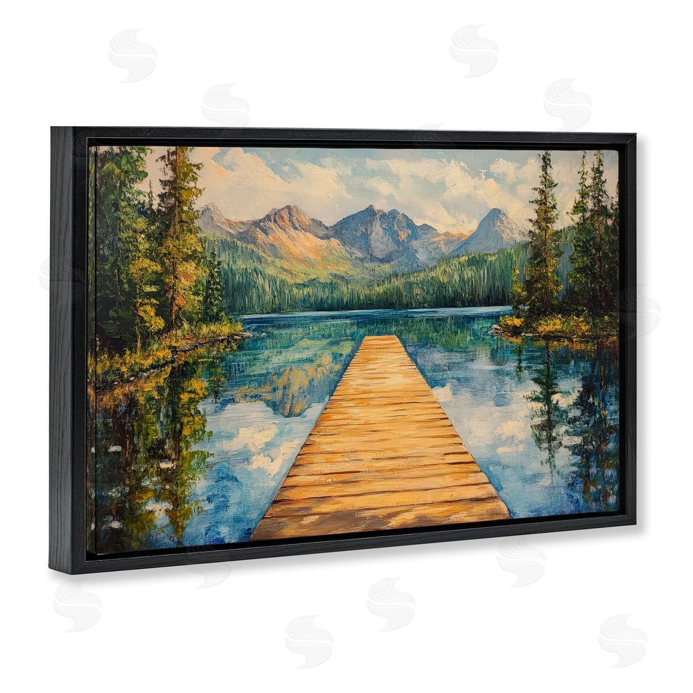 Petal Prints Design Dock in The Mountains Black Floating Frame Canvas Wall Art Print