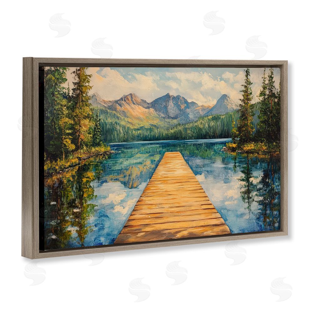 Petal Prints Design Dock in The Mountains Brown Floating Frame Canvas Wall Art Print