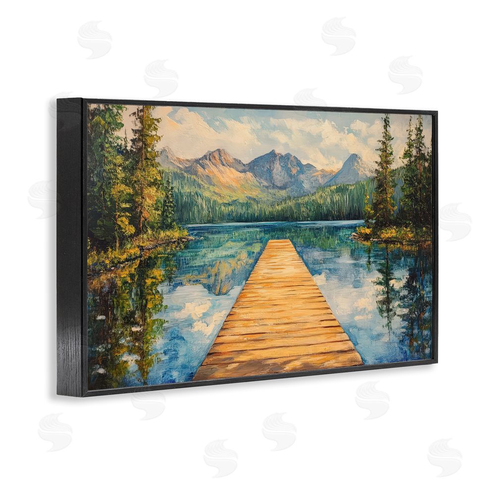 Petal Prints Design Dock in The Mountains Black Framed Giclee Wall Art Print