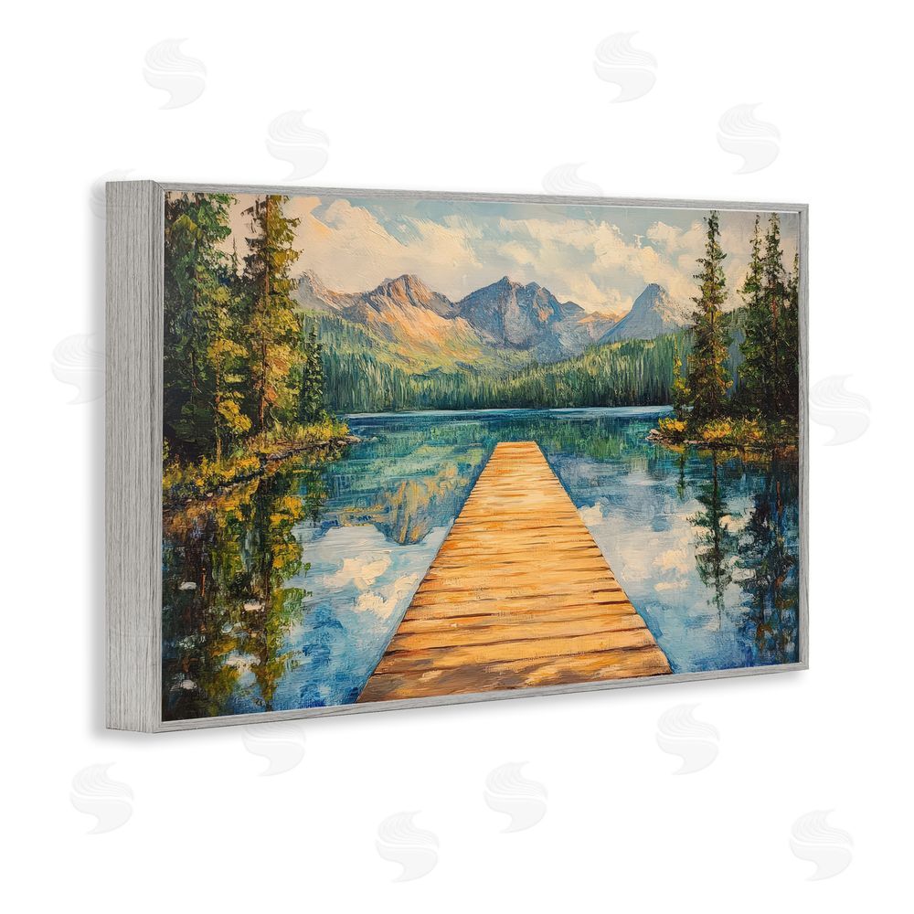 Petal Prints Design Dock in The Mountains Gray Framed Giclee Wall Art Print
