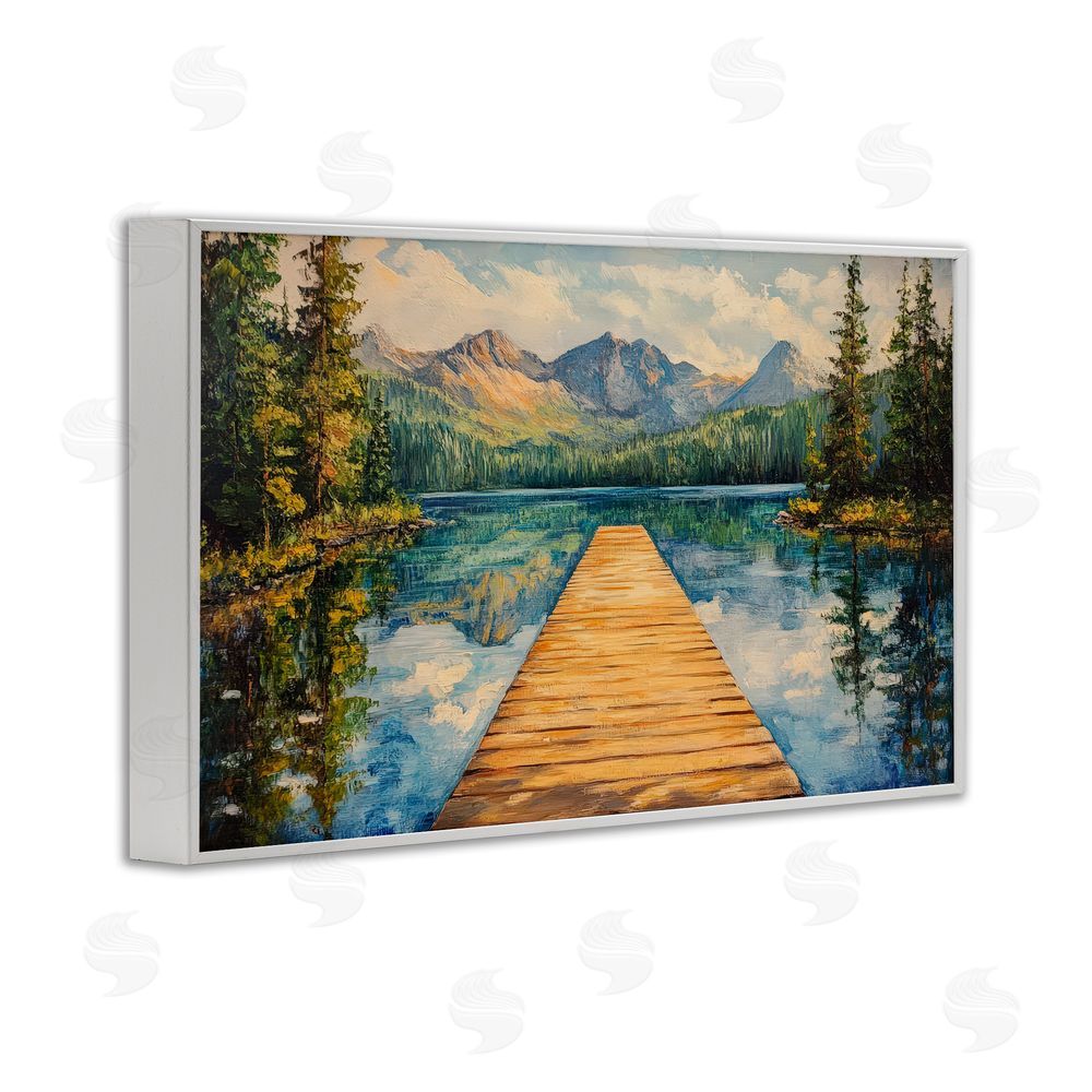 Petal Prints Design Dock in The Mountains White Framed Giclee Wall Art Print