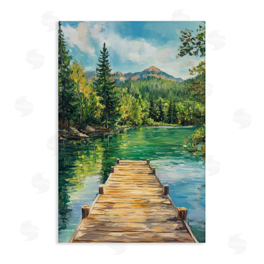 Petal Prints Design Sunlit River Dock Stretched Canvas Wall Art Print