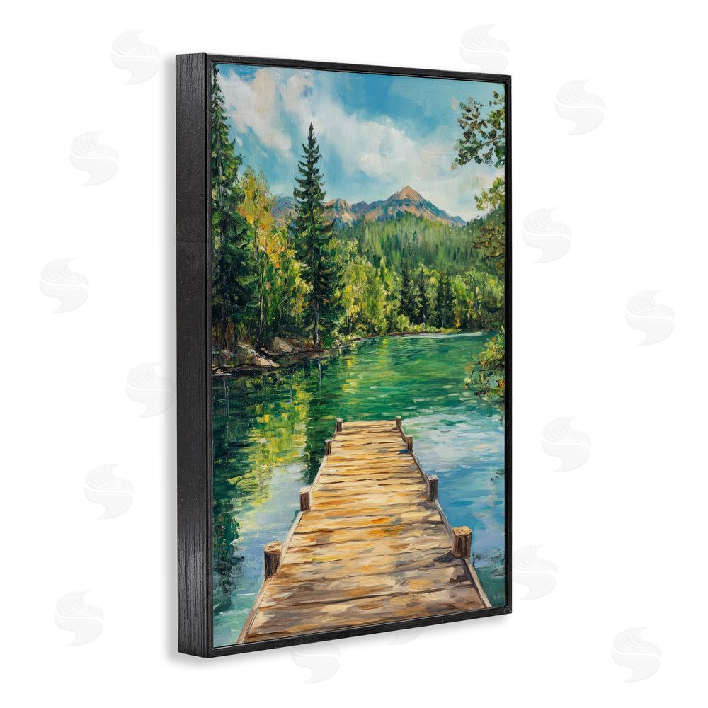 Petal Prints Design Sunlit River Dock Black Framed Giclee Wall Art Print