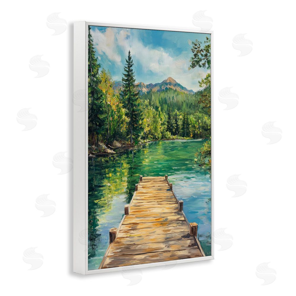 Petal Prints Design Sunlit River Dock White Framed Giclee Wall Art Print