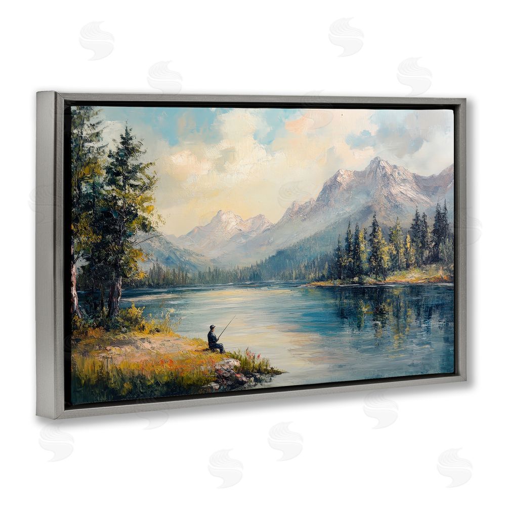 Petal Prints Design Secret Fishing Spot Gray Floating Framed Canvas Wall Art Print