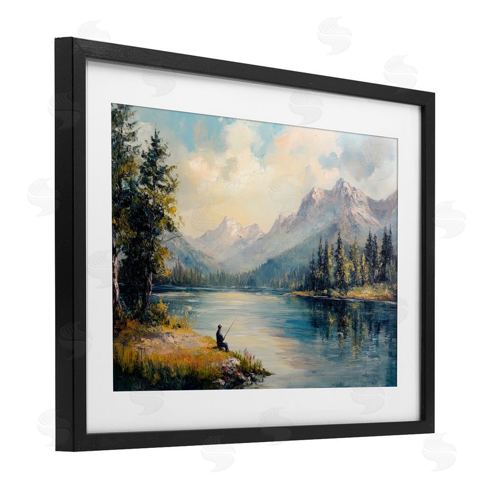 Petal Prints Design Secret Fishing Spot Black Framed Print Under Glass with White Mat Wall Art