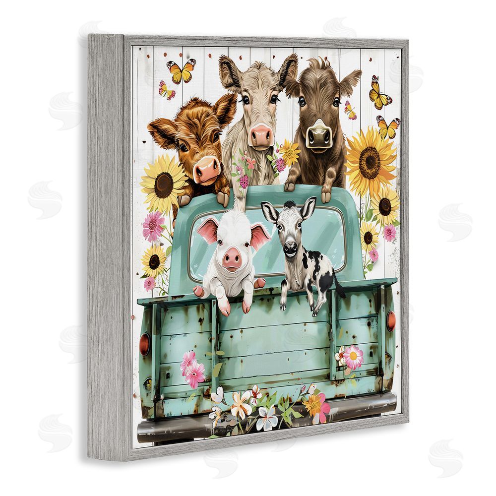 Creative Studio Barnyard Friends in Vintage Truck Gray Framed Giclee Wall Art Print