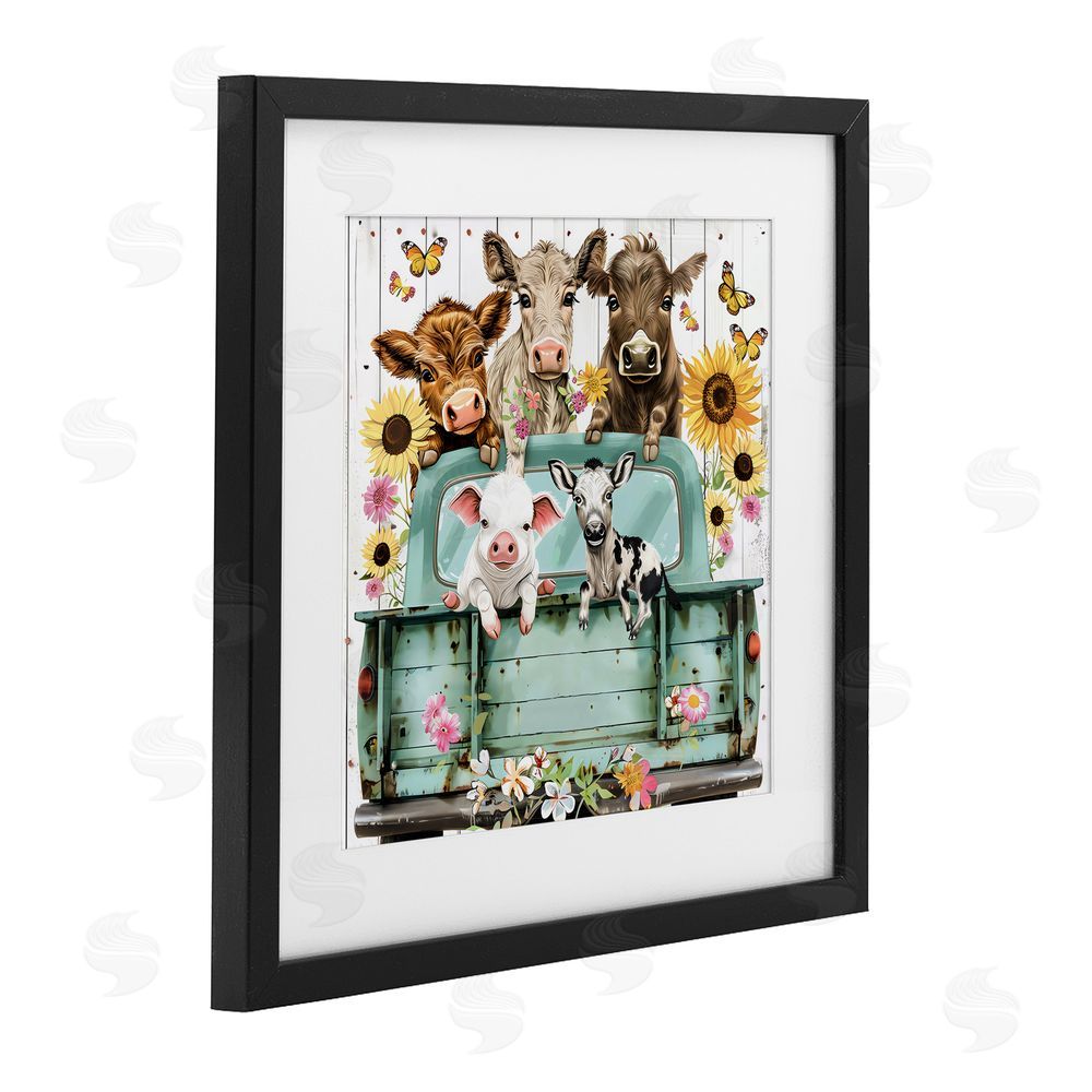 Creative Studio Barnyard Friends in Vintage Truck Black Framed Print Under Glass with Matting Wall Art