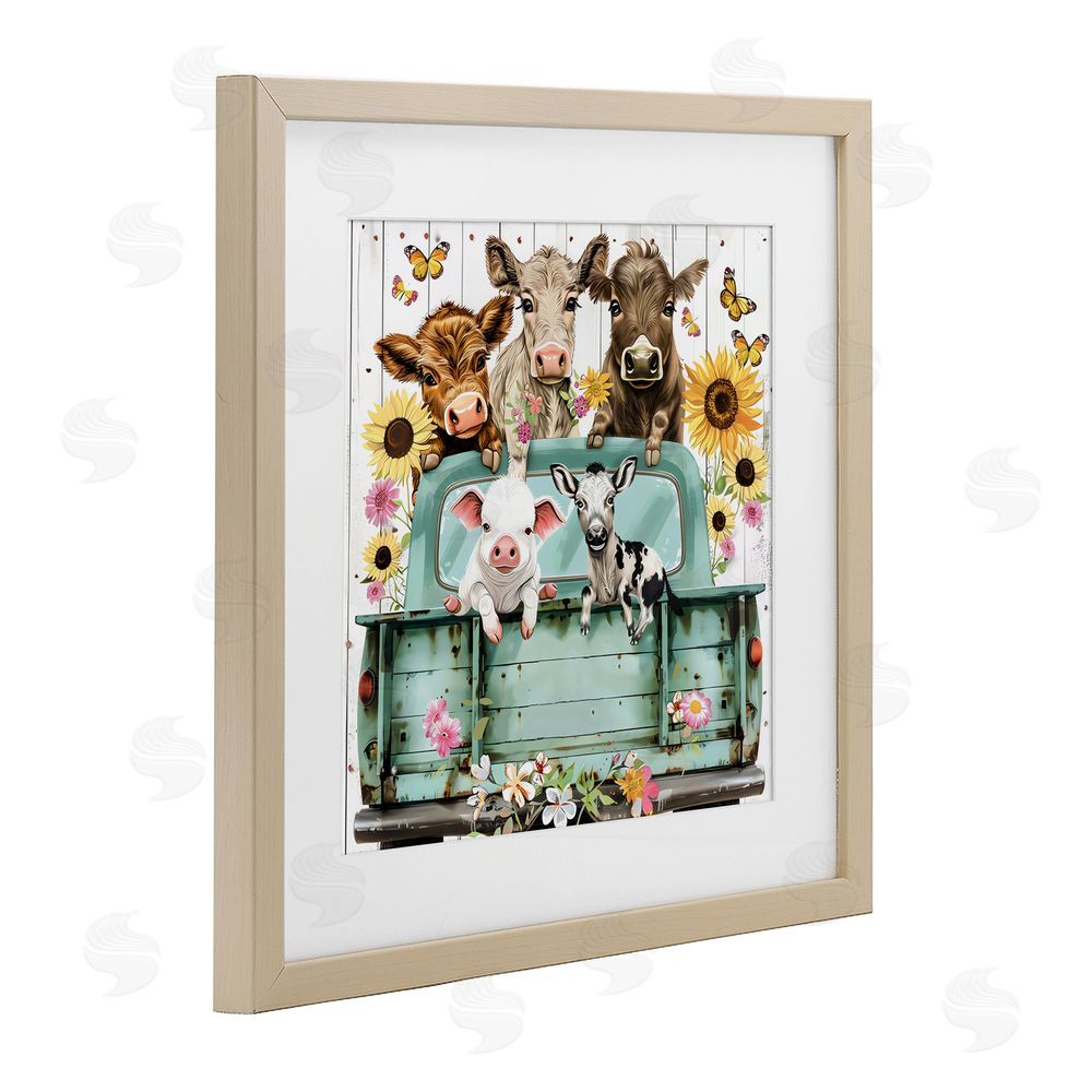 Creative Studio Barnyard Friends in Vintage Truck Brown Framed Print Under Glass with Matting Wall Art