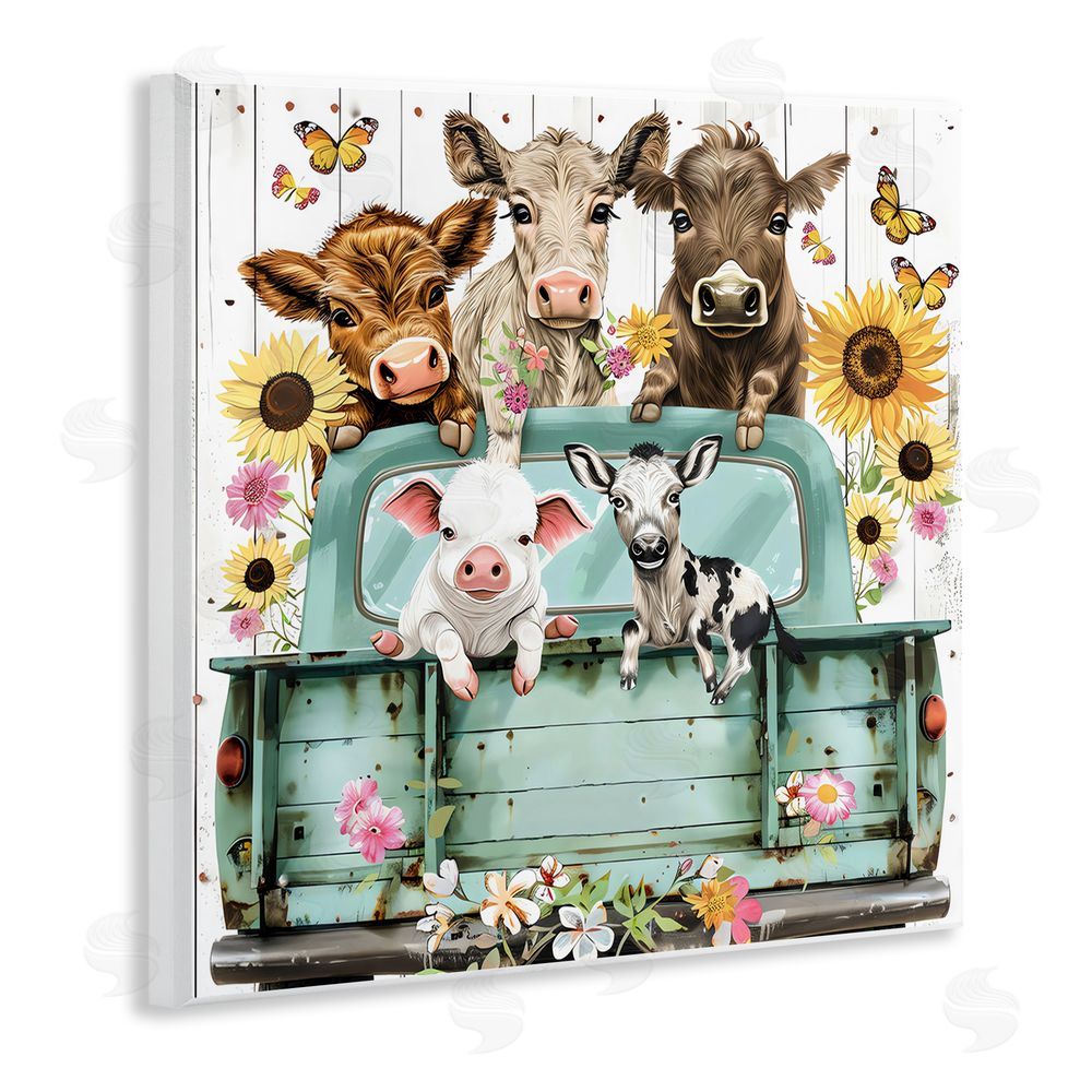 Creative Studio Barnyard Friends in Vintage Truck Wall Plaque Art Print with White Foil Wrap