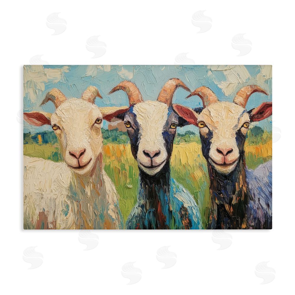 Petal Prints Design Billy Goats in Bright Pasture Stretched Canvas Wall Art Print