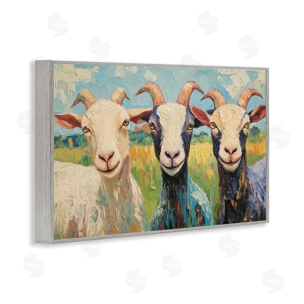 Petal Prints Design Billy Goats in Bright Pasture Gray Framed Giclee Wall Art Print