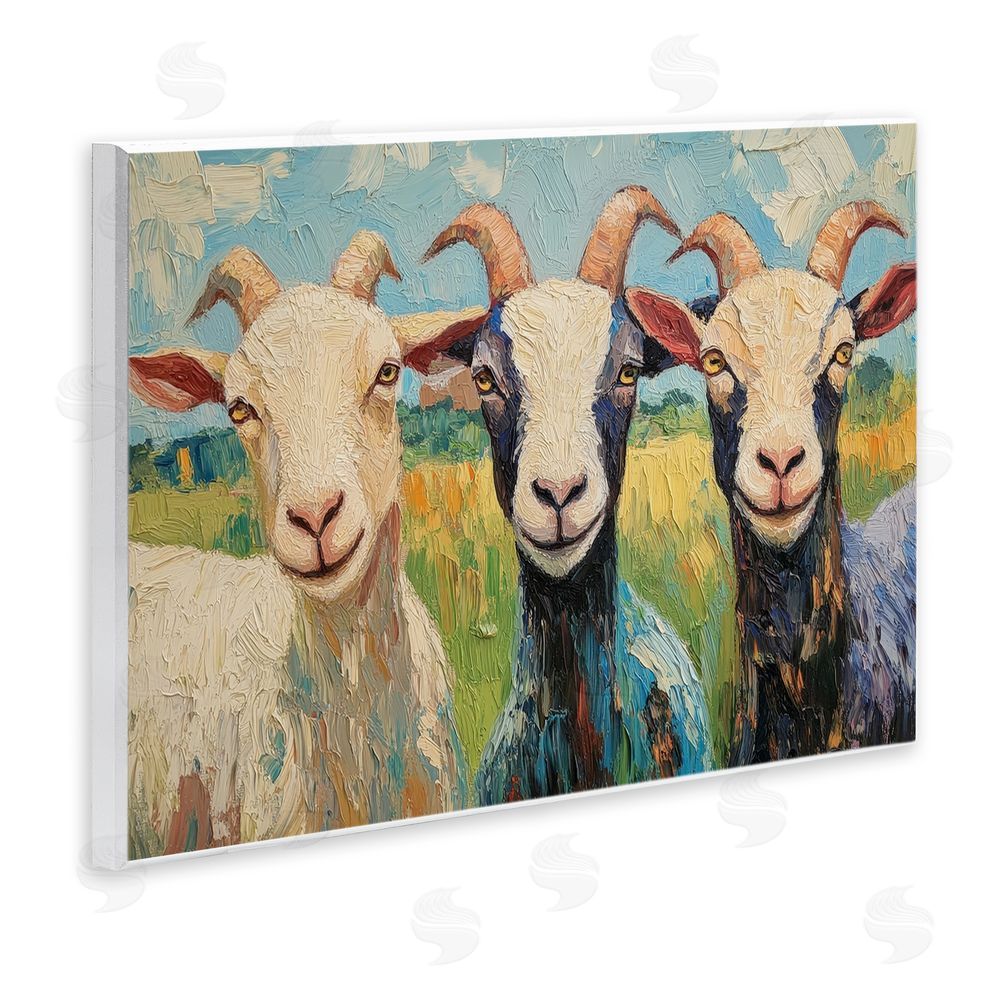 Petal Prints Design Billy Goats in Bright Pasture Wall Plaque Art Print with White Foil Wrap