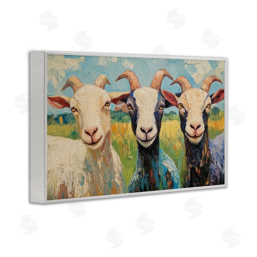 Petal Prints Design Billy Goats in Bright Pasture White Framed Giclee Wall Art Print