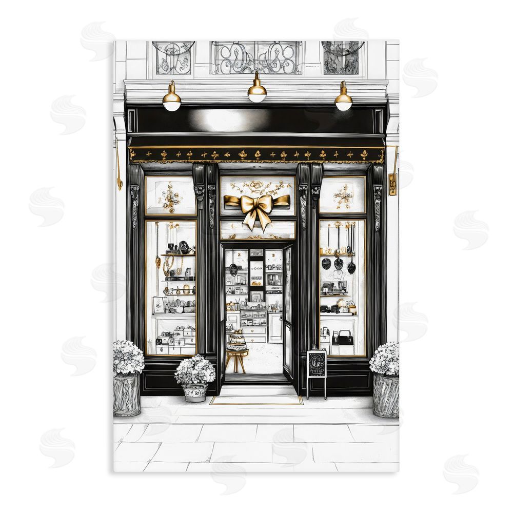 Petal Prints Design Glam Paris Shop Facade Stretched Canvas Wall Art