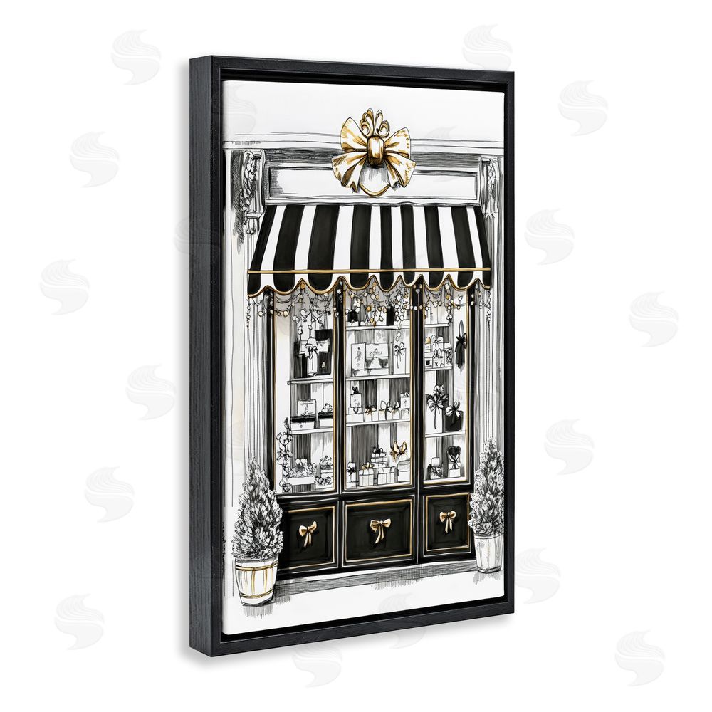 Petal Prints Design Striped Paris Shop Facade Black Floating Framed Canvas Wall Art Print