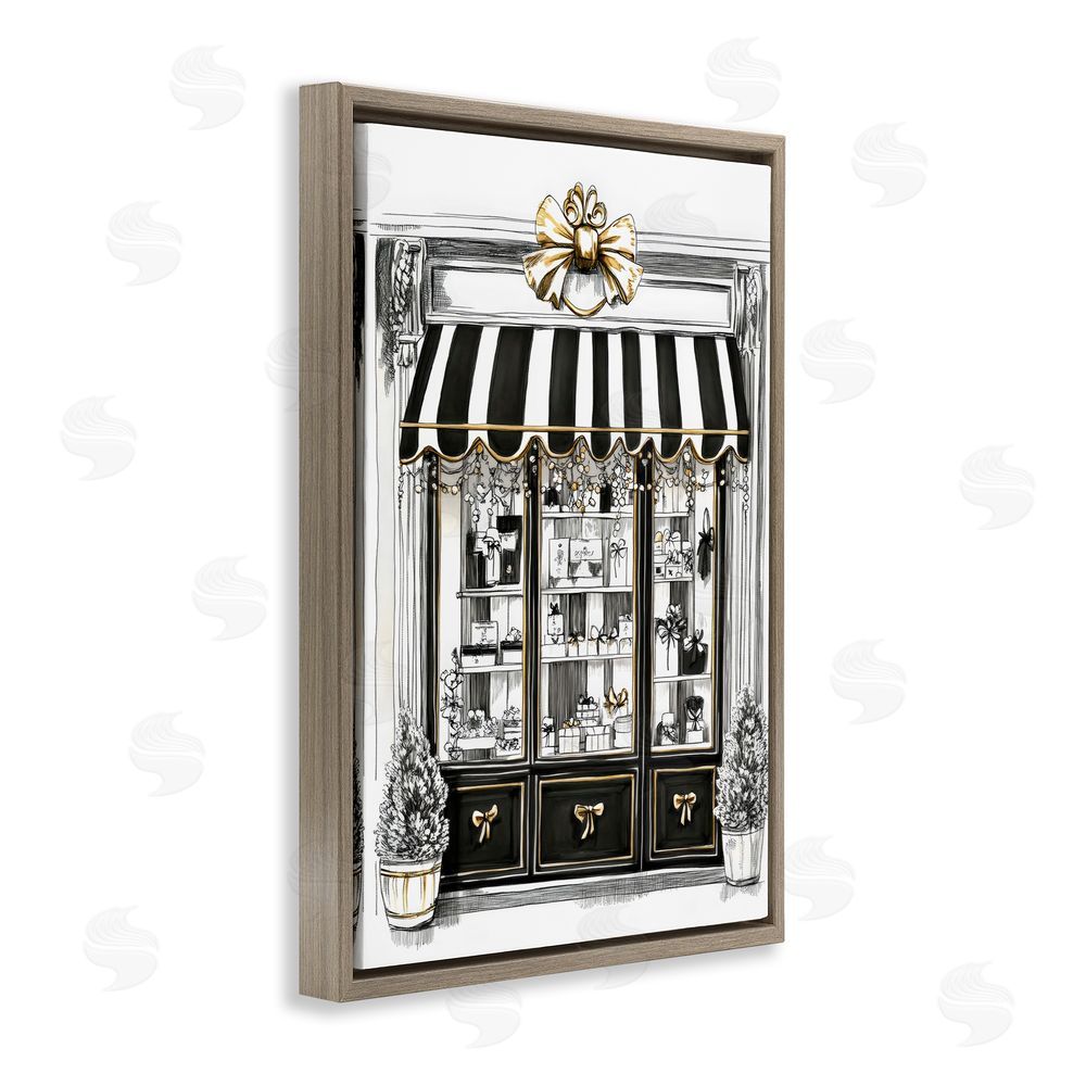 Petal Prints Design Striped Paris Shop Facade Brown Floating Framed Canvas Wall Art Print