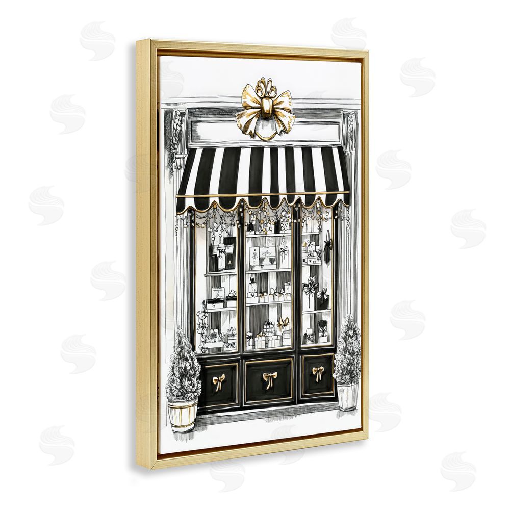 Petal Prints Design Striped Paris Shop Facade Gold Floating Framed Canvas Wall Art Print