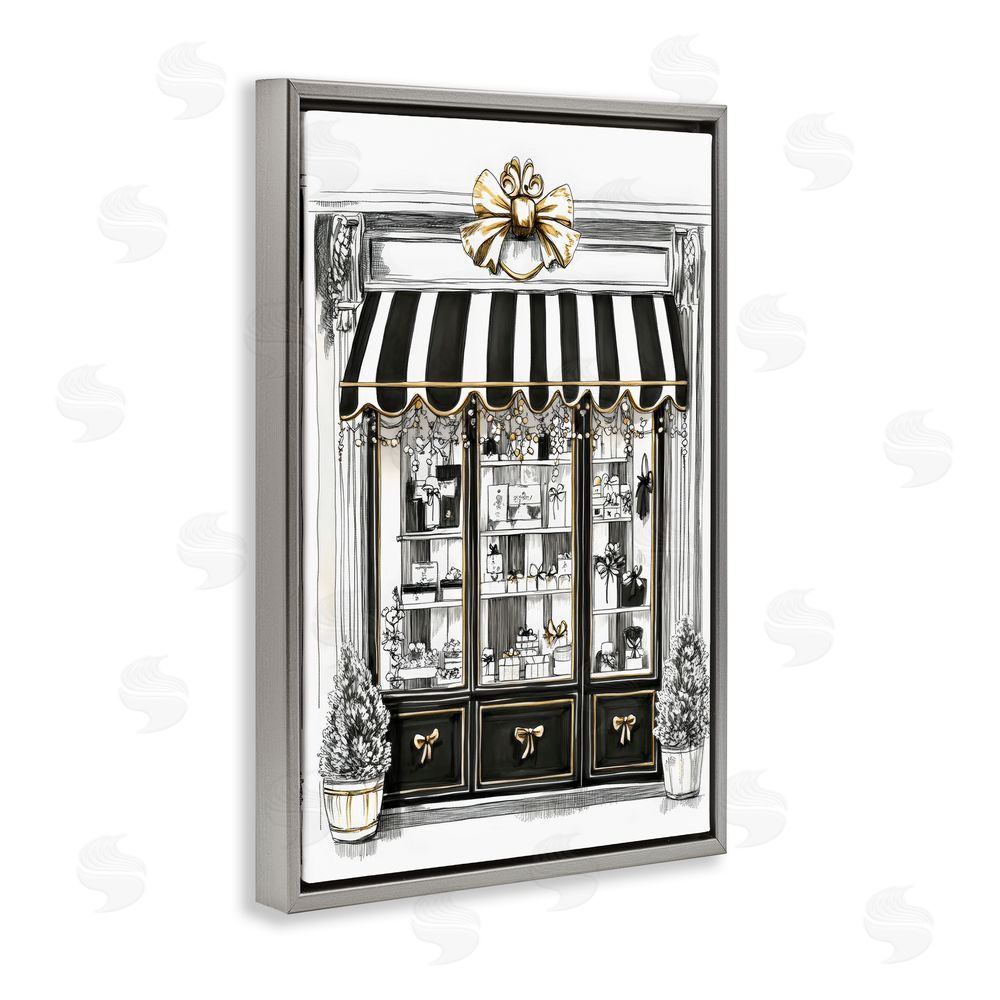 Petal Prints Design Striped Paris Shop Facade Gray Floating Framed Canvas Wall Art Print