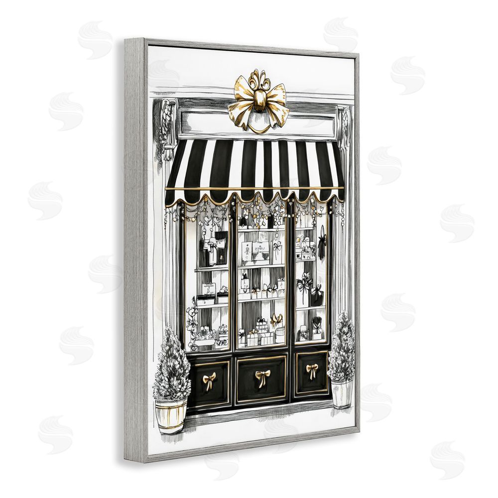Petal Prints Design Striped Paris Shop Facade Gray Framed Giclee Wall Art Print