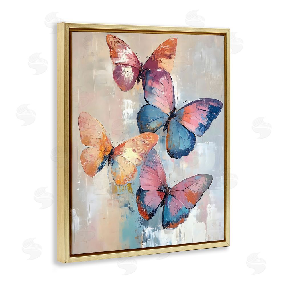 Creative Studio Butterfly Beauty Abstraction Gold Floating Frame Stretched Canvas Wall Art Print