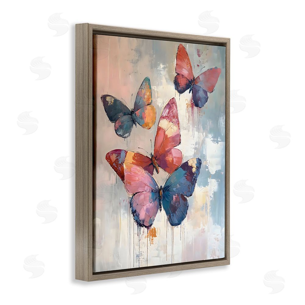 Creative Studio Butterfly Beauty in Flight Brown Floating Frame Stretched Canvas Wall Art Print