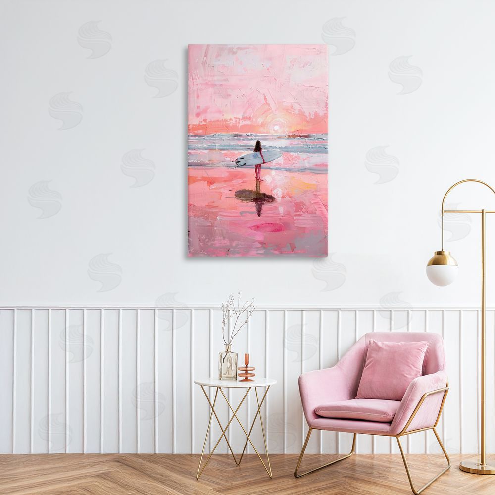 Creative Studio Surfer at Pink Sunset Stretched Canvas on Wall